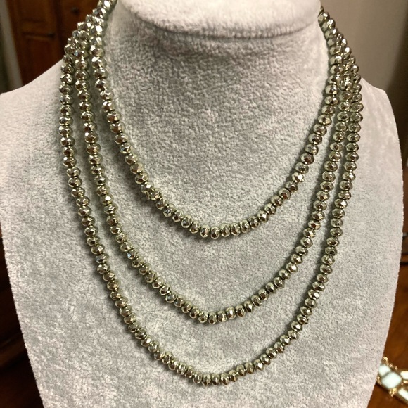 Hammered Gold Beaded Multi length Fashion Necklace NYC Boutique NWOT - Picture 3 of 11